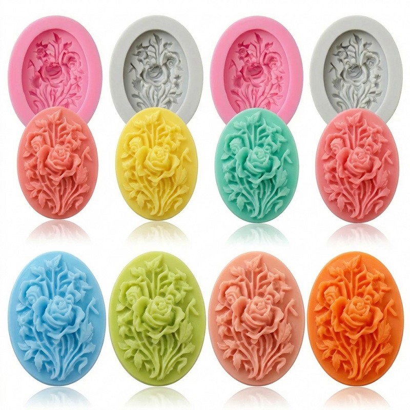 Soap Making Instructions - 花の形をしたシリコンモールド4個、簡単に型抜きでき、再利用可能なシリコンモールド、夏の手作り石鹸作りに最適、また、その他の用途にも適しています。